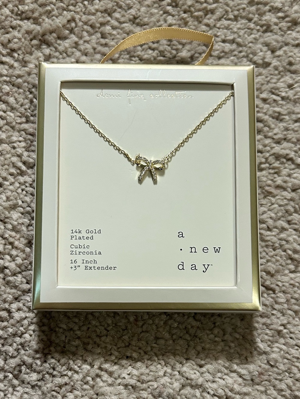 a new day Gold Bow Pendant Necklace with Cubic Zirconia